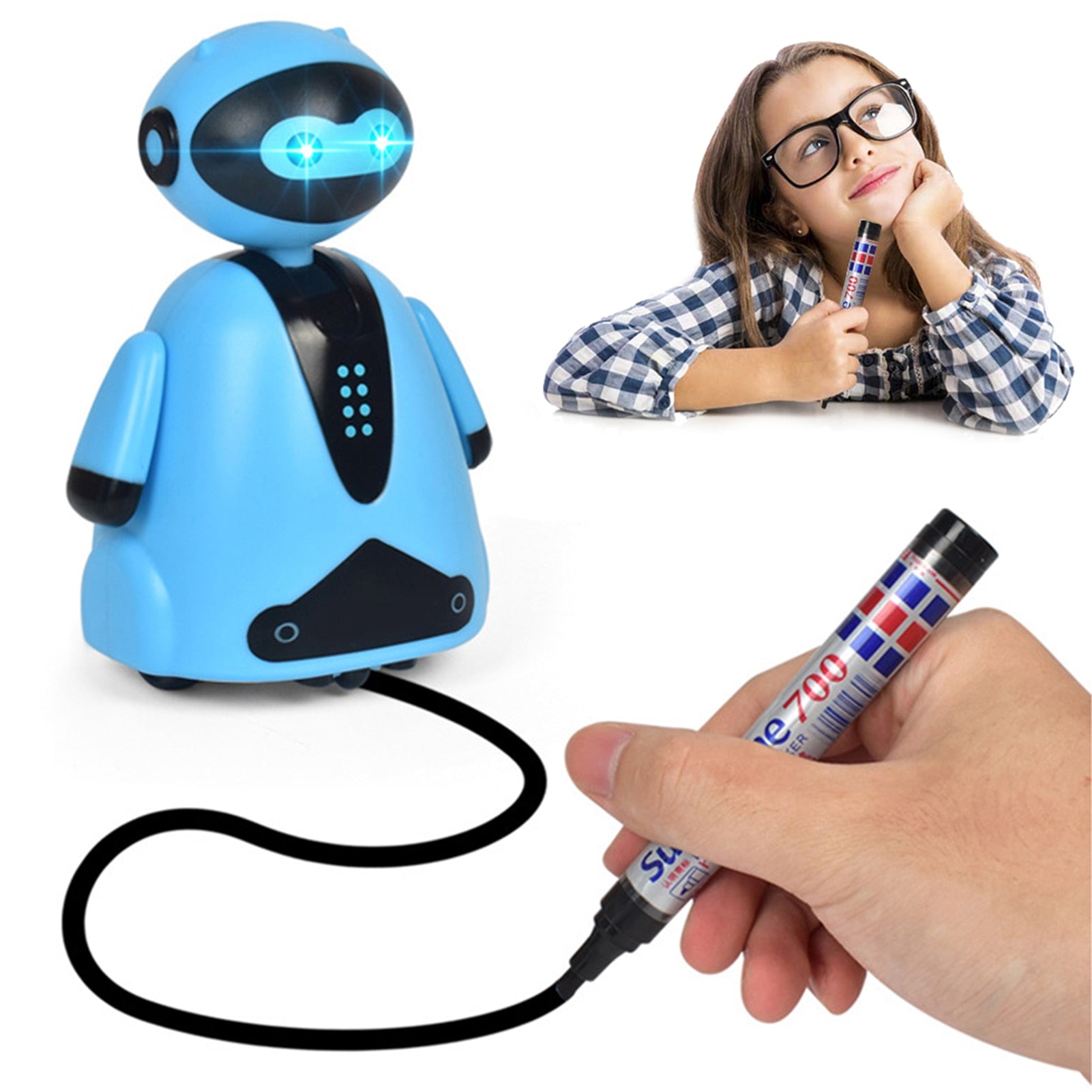 Smart Inductive Robot with Lights Follow Any Drawn Line Magic Pen Inductive Toy Electric Model Toys for Children Kids Gifts