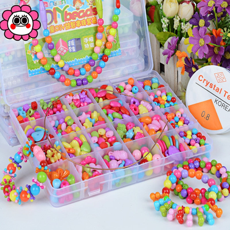 1200pcs DIY Handmade Beaded Children's Toy Creative Loose Spacer Beads Crafts Making Bracelet Necklace Jewelry Kit Girl Toy Gift