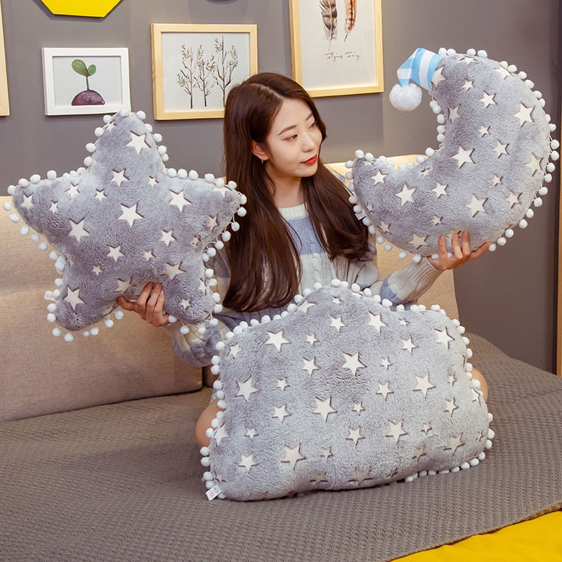 Plush Sky Series Luminous Cloud Moon Star Pillow Soft Cushion Kawaii Stuffed Plush Toys For Children Baby Kids Toy Girl Gift