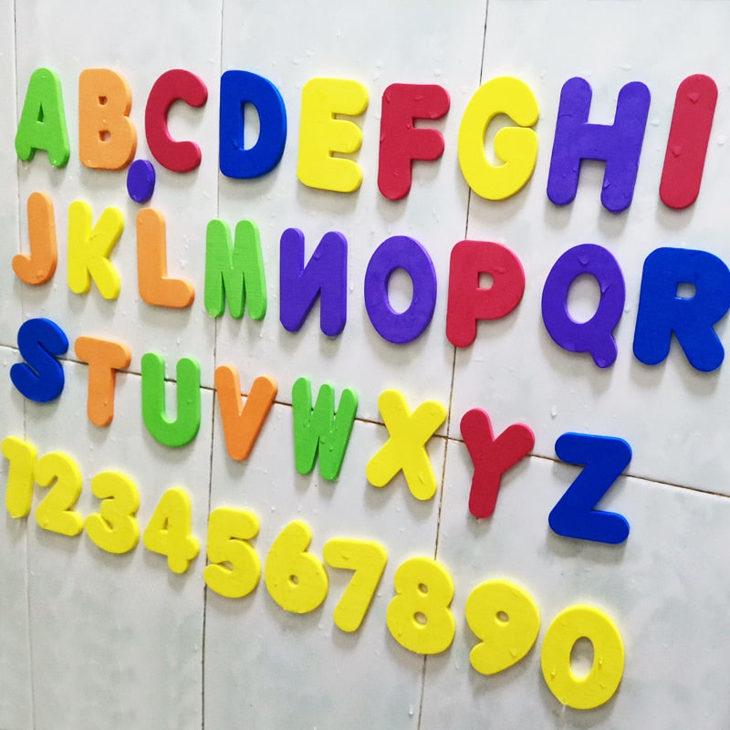 Alphanumeric Letter Puzzle Bath Toys Soft EVA Kids Baby Bathroom Water Toys Early Educational Suction Up Fish Bathing Toy