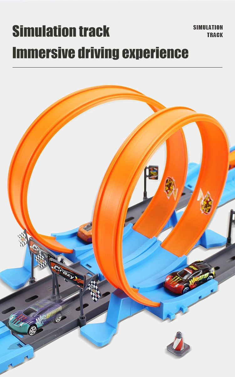 Stunt Speed Double Car Wheels Model Toys for Kids Racing Track Diy Assembled Rail Kits Family Interactive