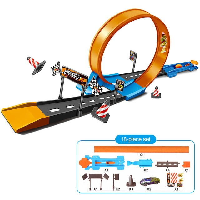 Stunt Speed Double Car Wheels Model Toys for Kids Racing Track Diy Assembled Rail Kits Family Interactive