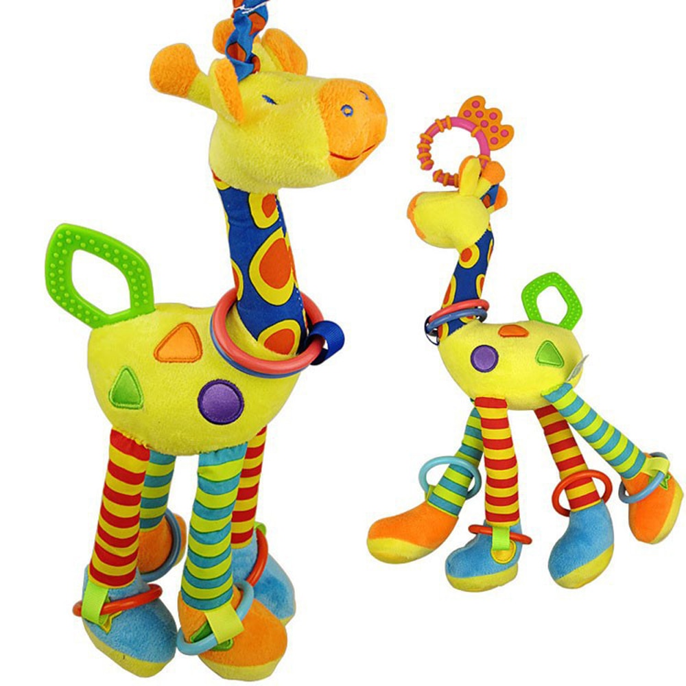 New Arrival Soft Giraffe Animal Handbells Rattles Plush Infant Baby development Handle Toys Hot Selling WIth Teether Baby Toy