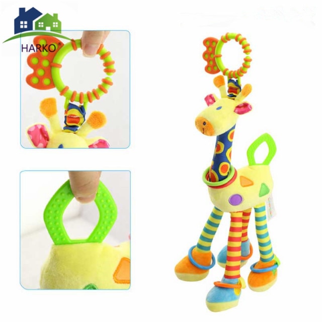 New Arrival Soft Giraffe Animal Handbells Rattles Plush Infant Baby development Handle Toys Hot Selling WIth Teether Baby Toy