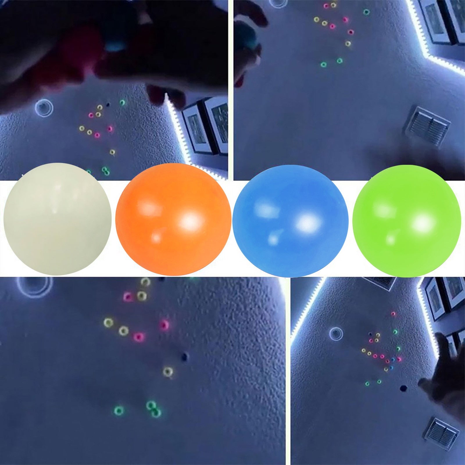 2-4pcs/set Pop It Glow InThe Dark Relief Toys Anxiety Pressure Luminous Balls Squishy Toy Sticky Wall Children Kids Gifts