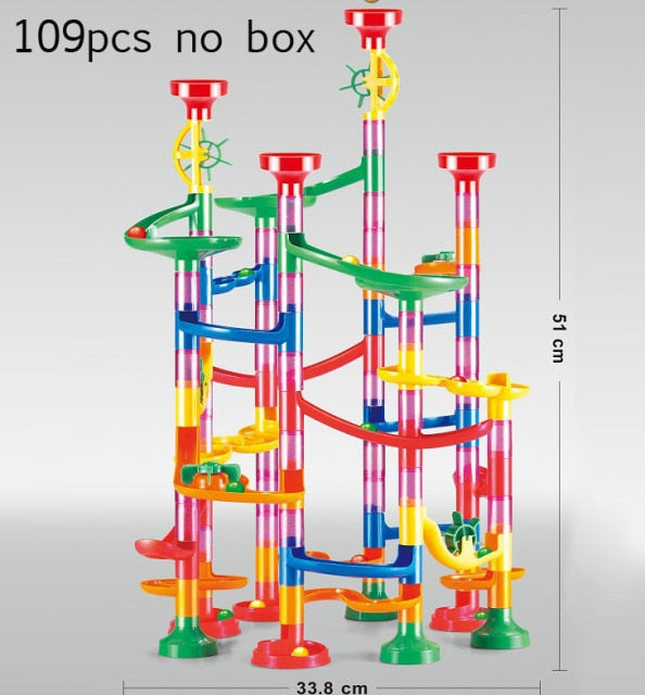 109pcs Set DIY Construction Marble Run Race Track Building Blocks Kids 3D Maze Ball Roll Toys Children Christmas Gift