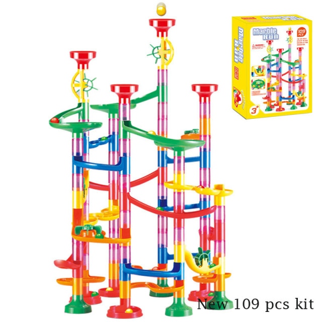 109pcs Set DIY Construction Marble Run Race Track Building Blocks Kids 3D Maze Ball Roll Toys Children Christmas Gift