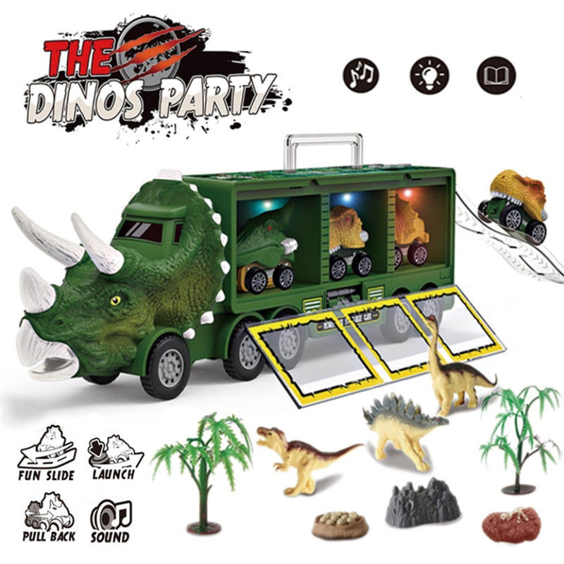 Dinosaur Transport Truck Pull Back Dino Car Vehicle Container Storage Model
