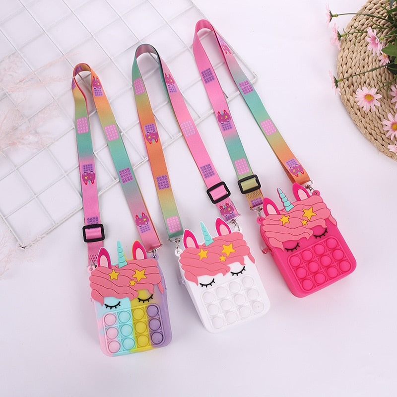 Fashion pop It Push Bubbles Toy Rainbow Unicorn Kawaii Coin Purse Children Wallet Ladies Bag Silica Gel Simple Dimple Fidget Toy