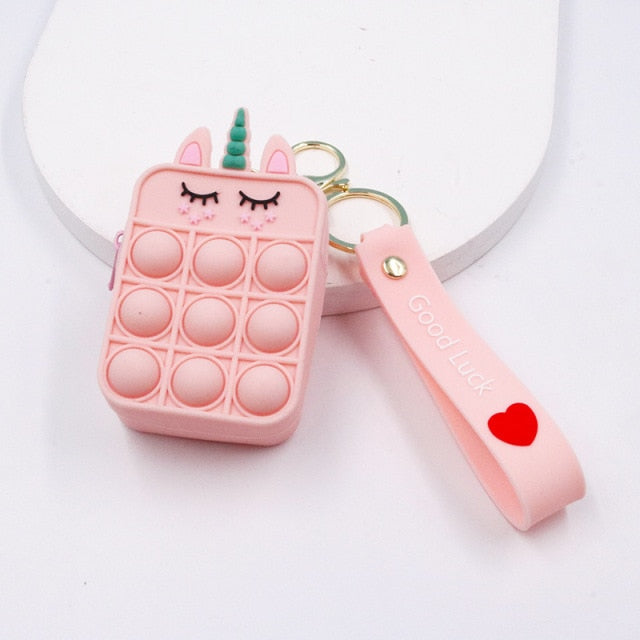 Fashion pop It Push Bubbles Toy Rainbow Unicorn Kawaii Coin Purse Children Wallet Ladies Bag Silica Gel Simple Dimple Fidget Toy