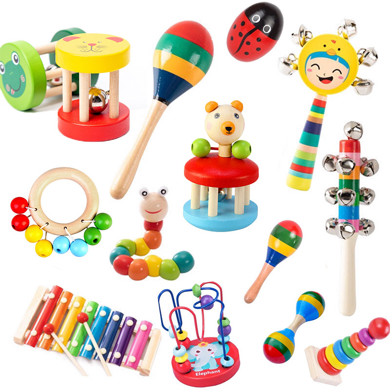 Montessori Wooden Rattles For Baby Crib Toys Baby Rattle Educational Musical Wooden Toys Games For Babies Baby Toys 0 12 Months
