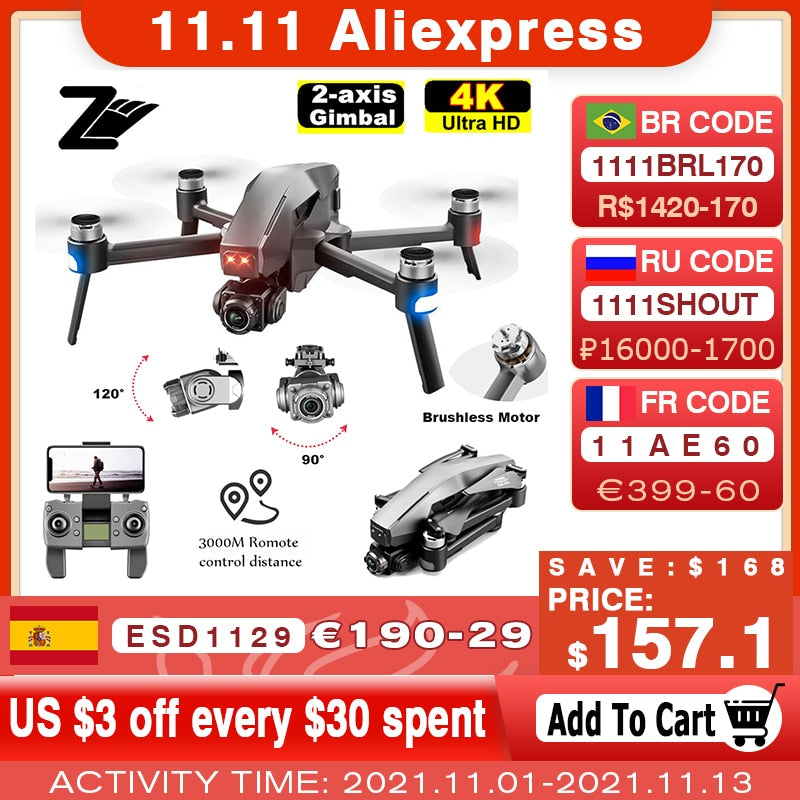 M1 GPS Drone With Two-Axis Gimbal 4K Professional Camera 5G WIFI FPV Dron Brushless Motor 30mins Distance 3km Rc Quadcopter