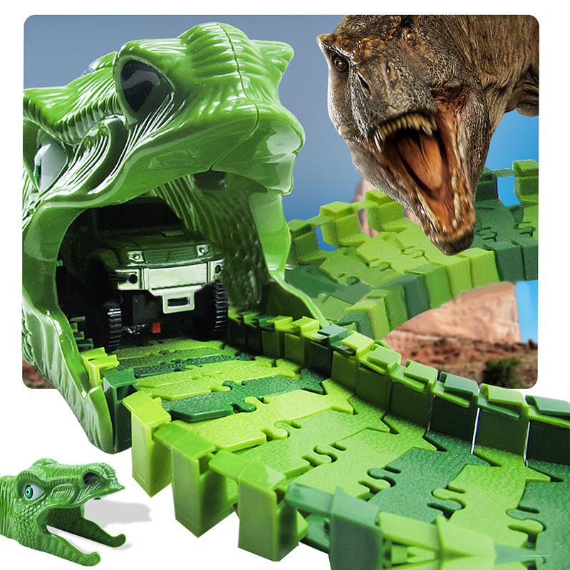 153pcs Dinosaur Electric Rail Car Track Racing Toy Set Bend Flexible Race Track Flash Light Car Educational Toys