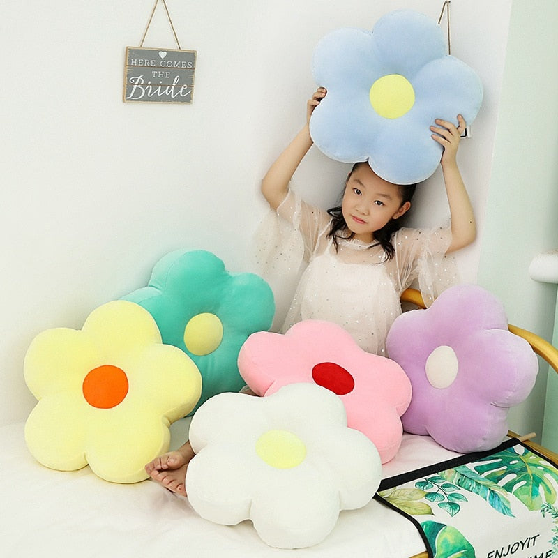 Lovely 40cm Fresh Colorful Flower Plush Pillow Toy Soft Cartoon Plant Stuffed Doll Chair Cushion Sofa Kids Lovers Birthday Gifts