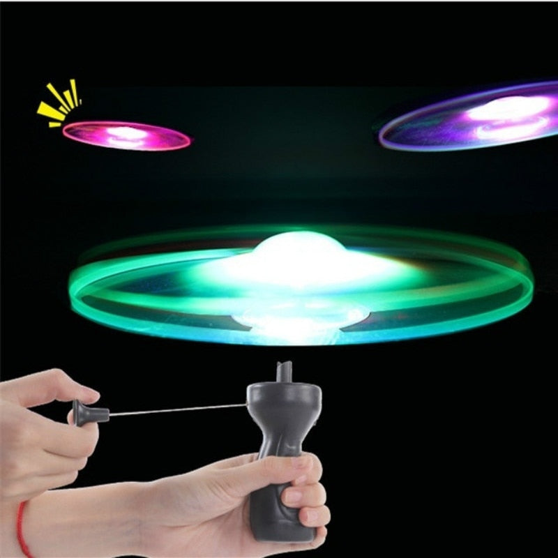 Funny Spinning Flyer Luminous Flying UFO LED Light Handle Flash Flying Toys for Kids Outdoor Game