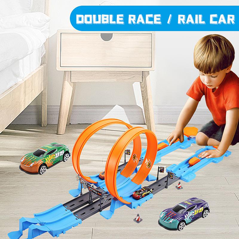 Stunt Speed Double Car Wheels Model Toys for Kids Racing Track Diy Assembled Rail Kits Family Interactive