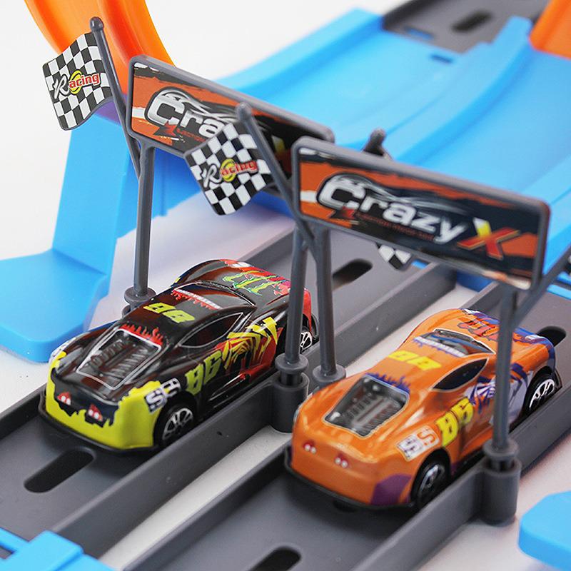 Stunt Speed Double Car Wheels Model Toys for Kids Racing Track Diy Assembled Rail Kits Family Interactive