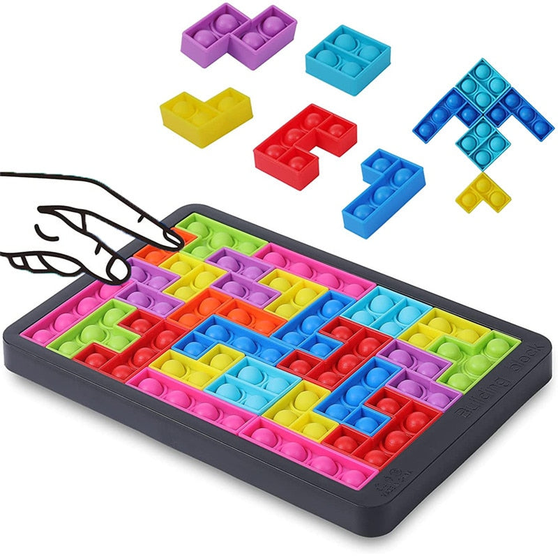 27pcs Tetris Jigsaw Puzzle Toys Silicone Pop Building Blocks Board Game Stress Relief Educational Bubble Sensory Fidget Toy Gift