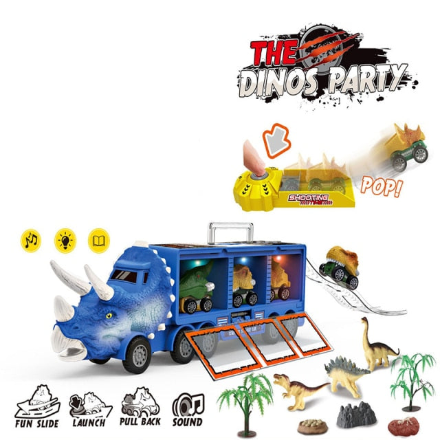 Dinosaur Transport Truck Pull Back Dino Car Vehicle Container Storage Model