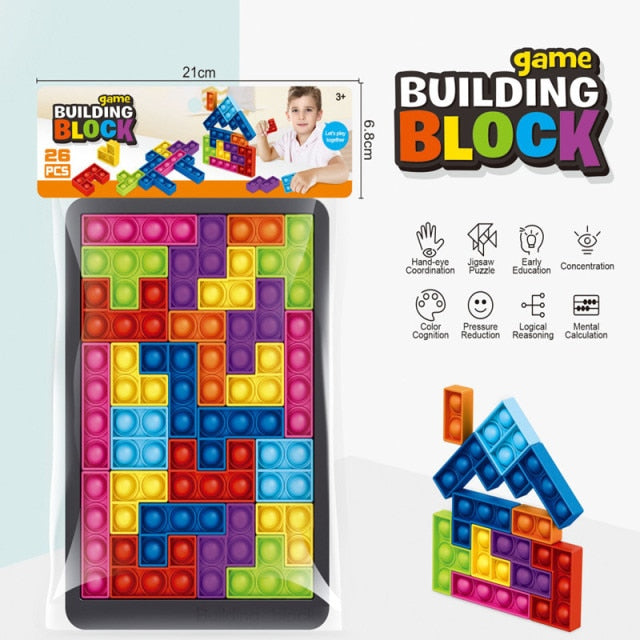 27pcs Tetris Jigsaw Puzzle Toys Silicone Pop Building Blocks Board Game Stress Relief Educational Bubble Sensory Fidget Toy Gift