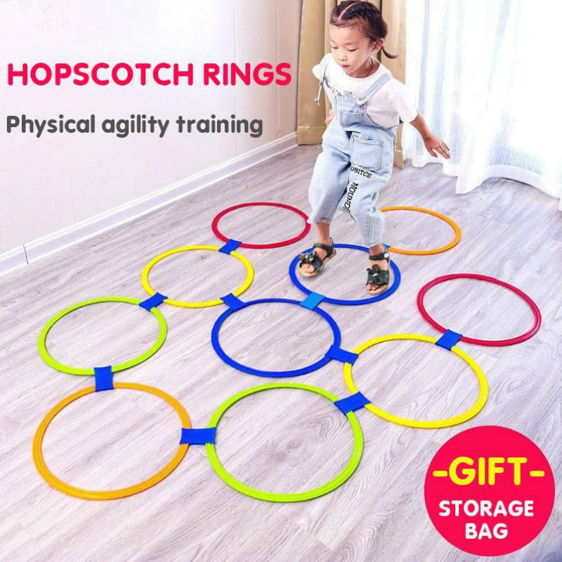 Children Games Hopscotch Jump Rings Set Kids Sensory Play Indoor Outdoor With 10 Hoops And 10 Connectors Training Sports Toy
