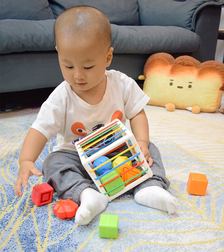 Baby Shape Sorting Toy  motor skill tactile touch toy 10 months to 3 years  InnyBin soft cube montessori educational toys