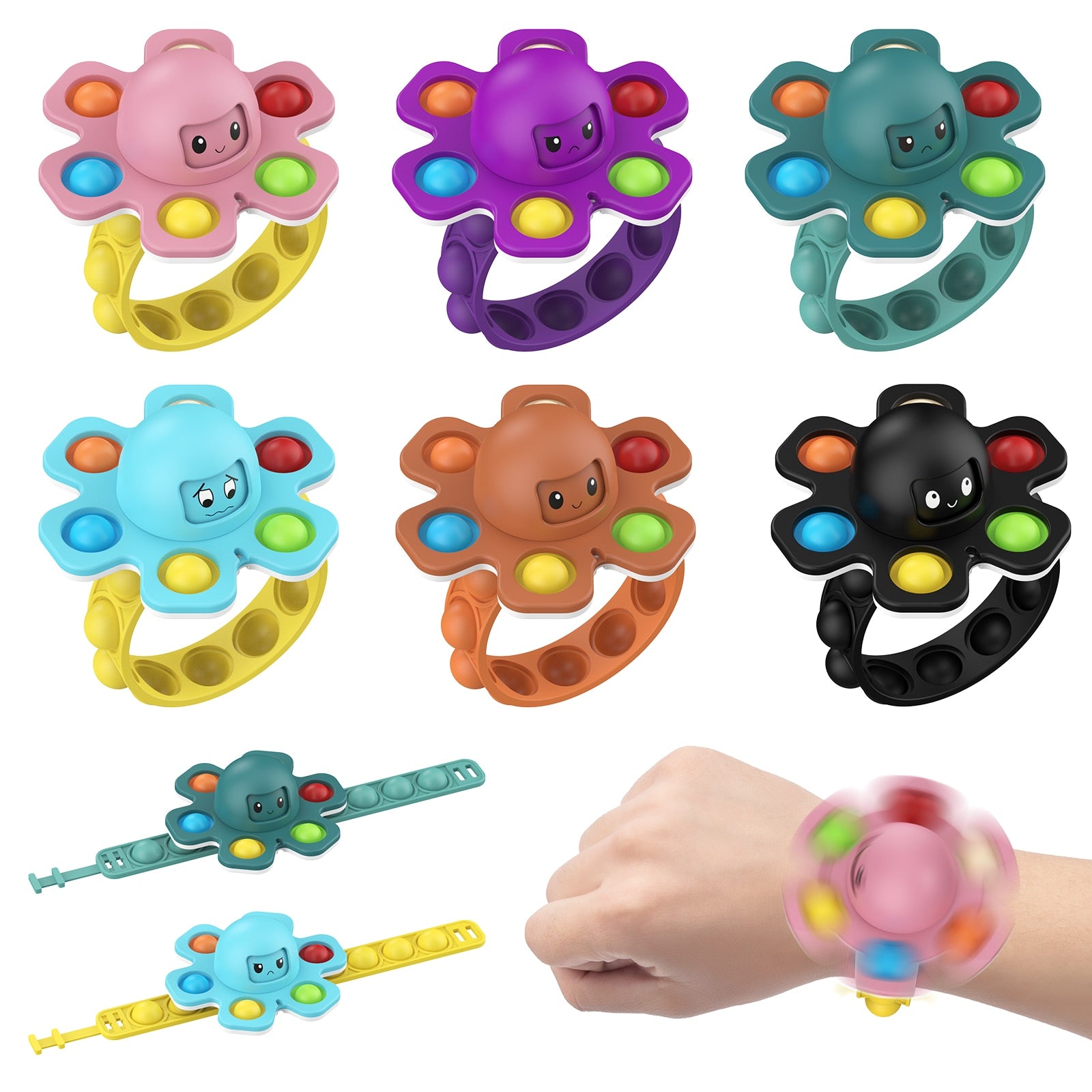 NEW Adjustable Fidget Spinner Toy Adults Anti Stress Reliever Sensory Kids Toys For Children Push Bubble Bracelet Wristband