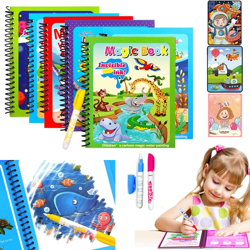 Magical Book Water Drawing Montessori Toys Reusable Coloring Book Magic Water Drawing Book Sensory Early Education Toys